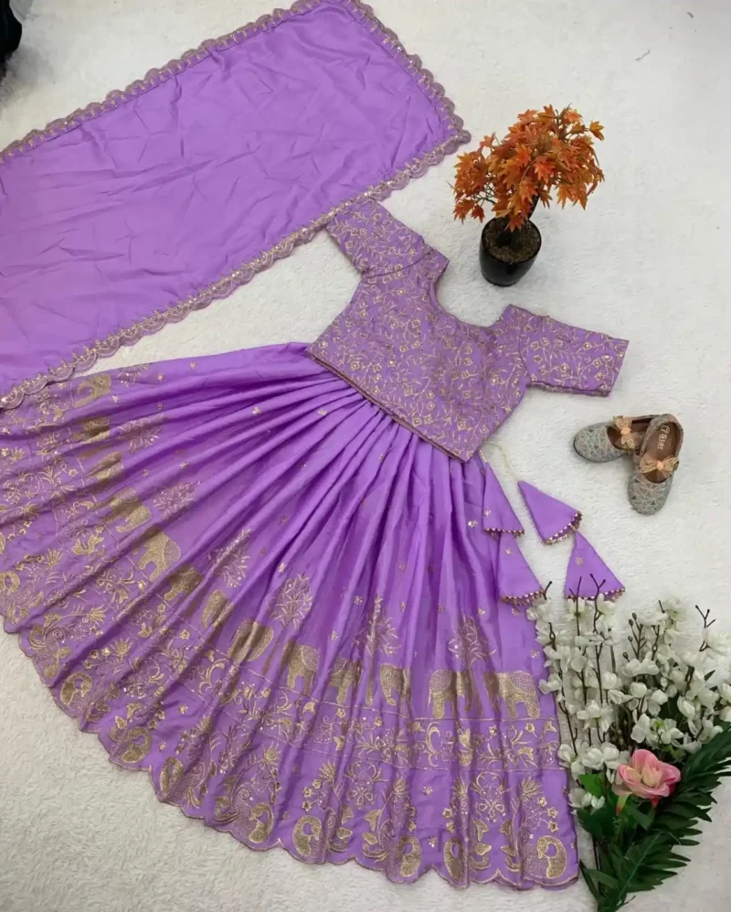 Heavy Chinon Silk Sequence Embroidered Party wear Kids Lehenga Choli
