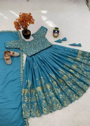 Heavy Chinon Silk Sequence Embroidered Party wear Kids Lehenga Choli