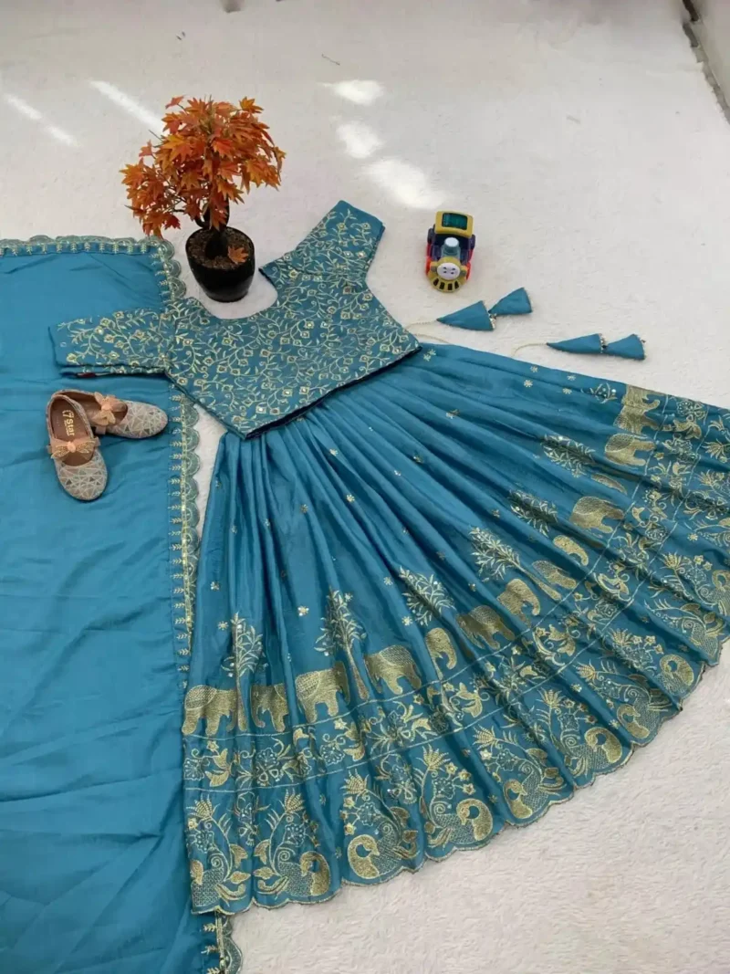 Heavy Chinon Silk Sequence Embroidered Party wear Kids Lehenga Choli