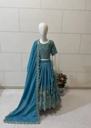 Heavy Chinon Silk Sequence Embroidered Party wear Kids Lehenga Choli