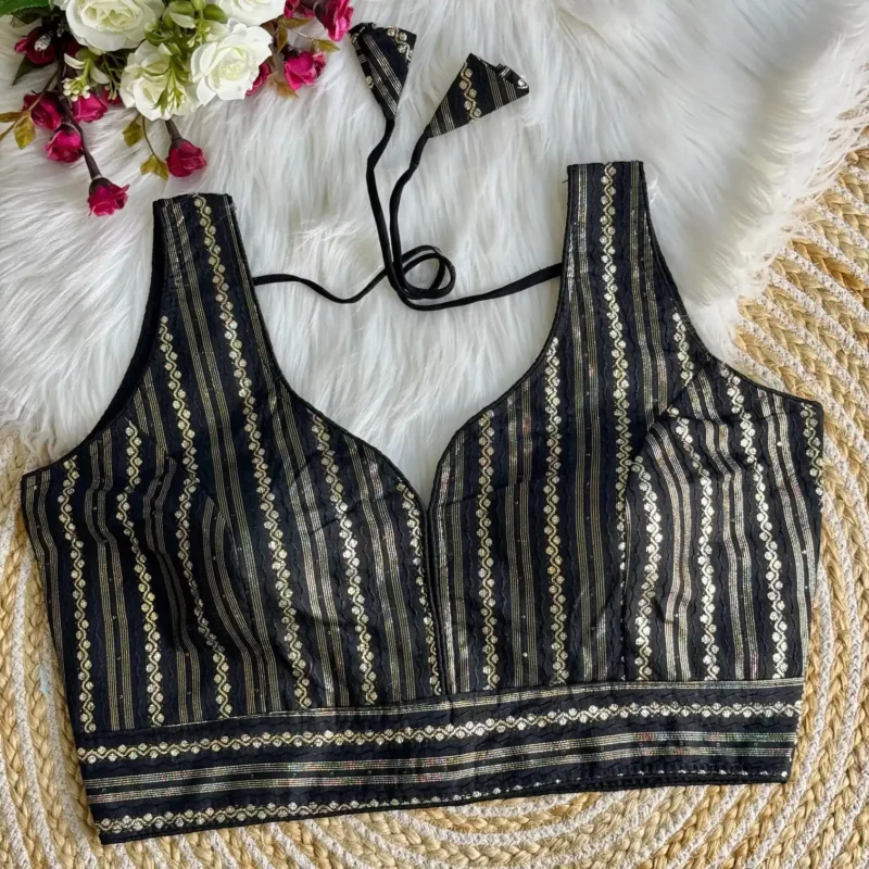 Heavy Dola Silk Crochet Jaquard Work Partywear Blouse