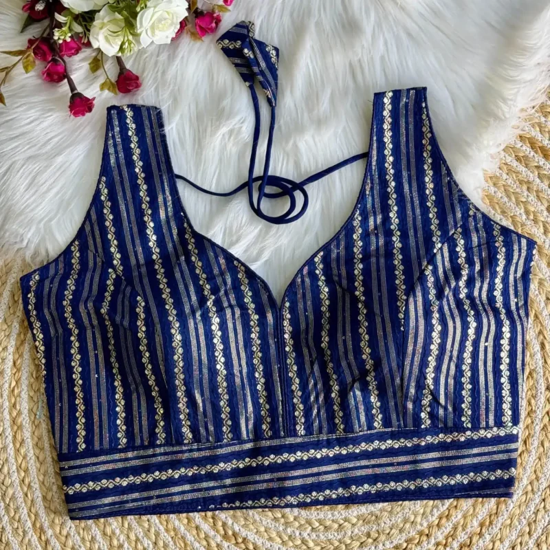 Heavy Dola Silk Crochet Jaquard Work Partywear Blouse