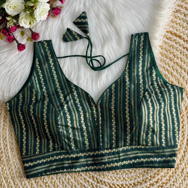 Heavy Dola Silk Crochet Jaquard Work Partywear Blouse