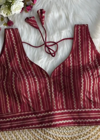 Heavy Dola Silk Crochet Jaquard Work Partywear Blouse