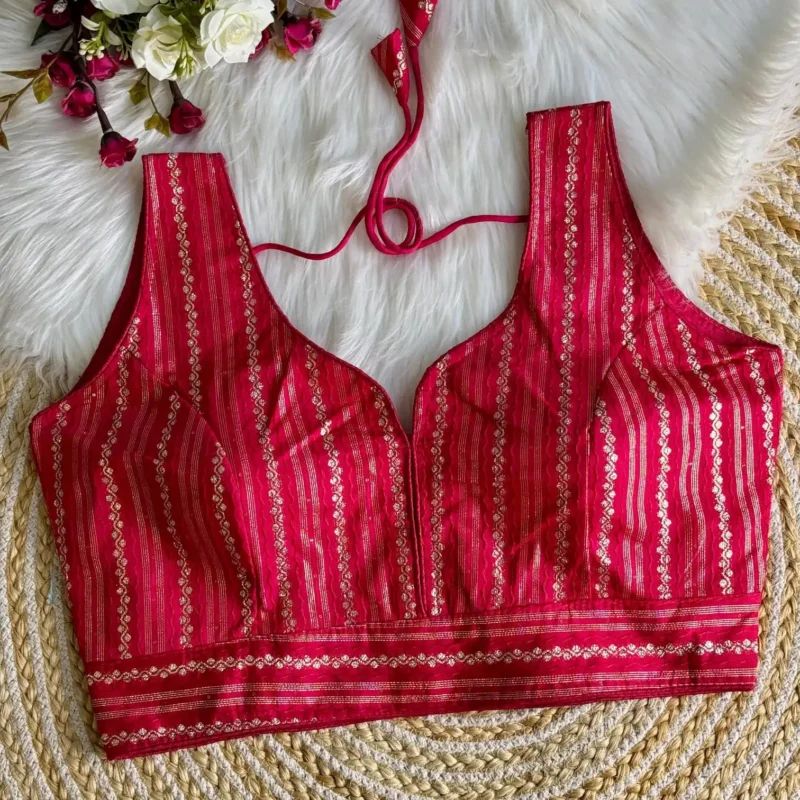 Heavy Dola Silk Crochet Jaquard Work Partywear Blouse