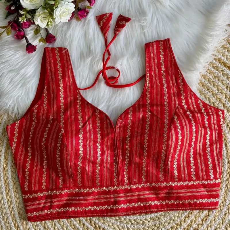 Heavy Dola Silk Crochet Jaquard Work Partywear Blouse