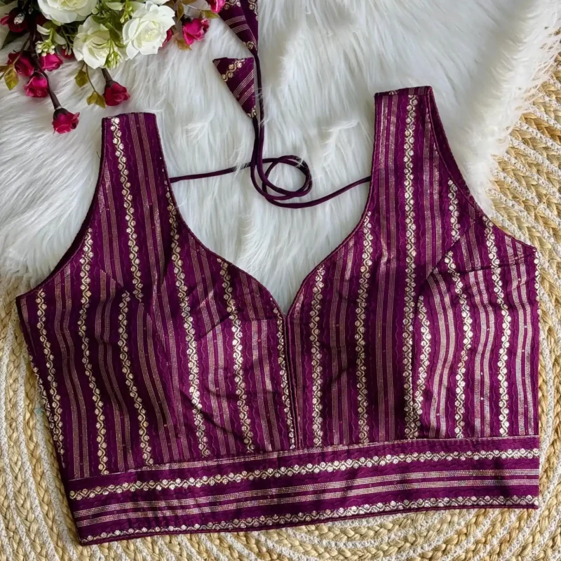 Heavy Dola Silk Crochet Jaquard Work Partywear Blouse