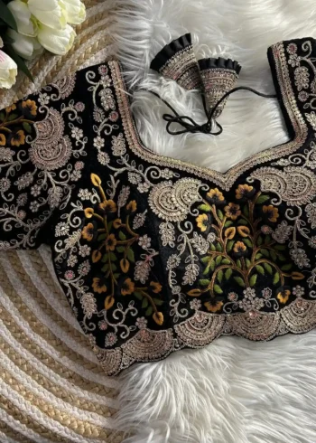 Heavy Embroidery Multi Thread Velvet Cutwork Blouse