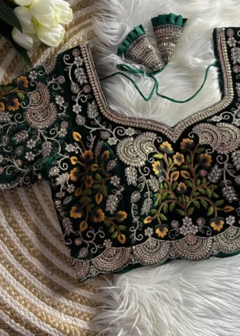 Heavy Embroidery Multi Thread Velvet Cutwork Blouse