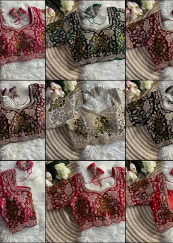Heavy Embroidery Multi Thread Velvet Cutwork Blouse