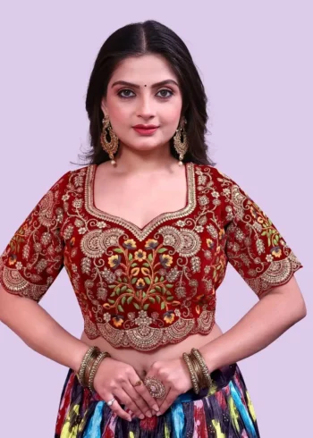 Heavy Embroidery Multi Thread Velvet Cutwork Blouse