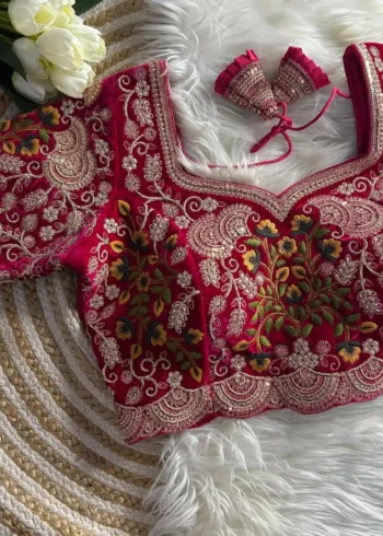 Heavy Embroidery Multi Thread Velvet Cutwork Blouse