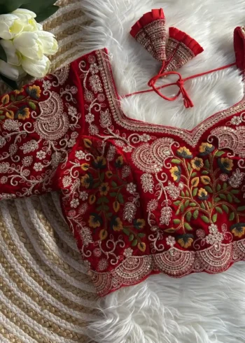 Heavy Embroidery Multi Thread Velvet Cutwork Blouse