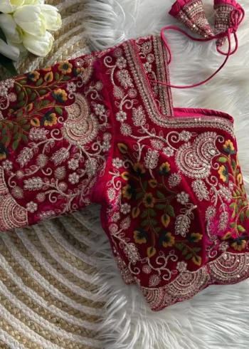 Heavy Embroidery Multi Thread Velvet Cutwork Blouse
