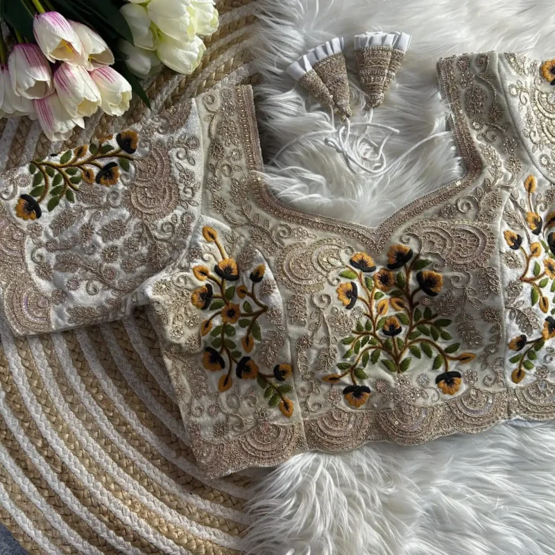 Heavy Embroidery Multi Thread Velvet Cutwork Blouse