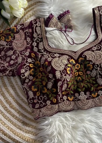 Heavy Embroidery Multi Thread Velvet Cutwork Blouse