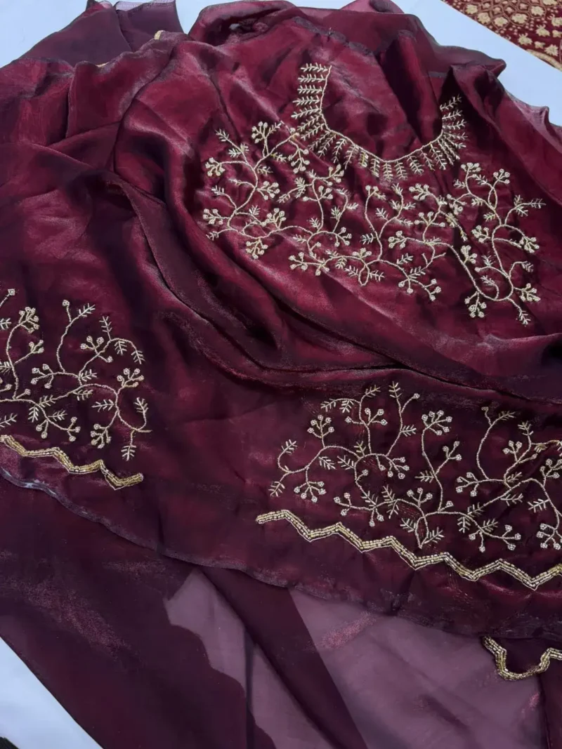 Heavy Khatliwork Border Fendi Chiffon Silk Designer Saree