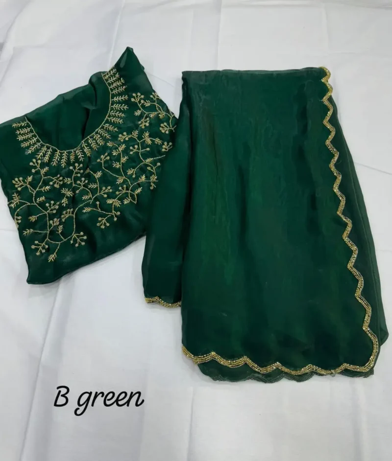 Heavy Khatliwork Border Fendi Chiffon Silk Designer Saree