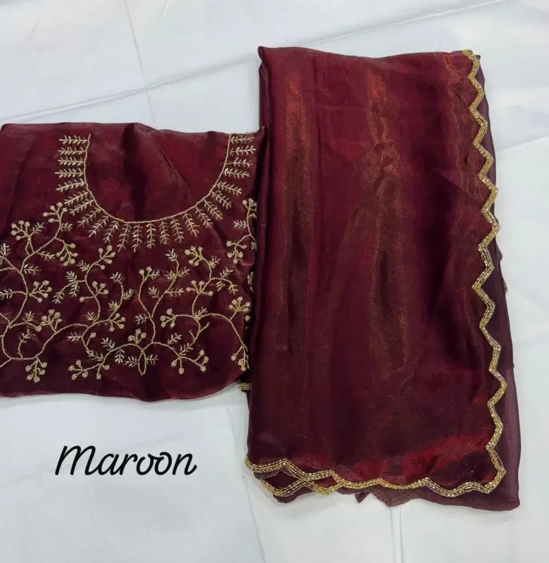 Heavy Khatliwork Border Fendi Chiffon Silk Designer Saree