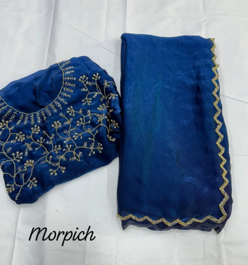 Heavy Khatliwork Border Fendi Chiffon Silk Designer Saree