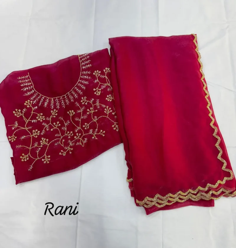 Heavy Khatliwork Border Fendi Chiffon Silk Designer Saree
