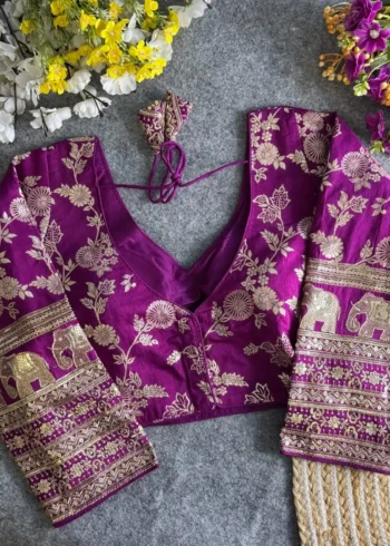 Heavy Pure Dola Silk Full Sleeves Elephant Design Blouse