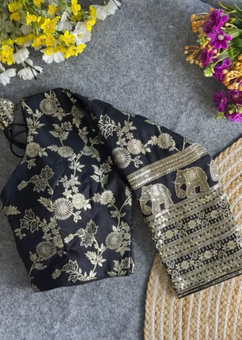 Heavy Pure Dola Silk Full Sleeves Elephant Design Blouse