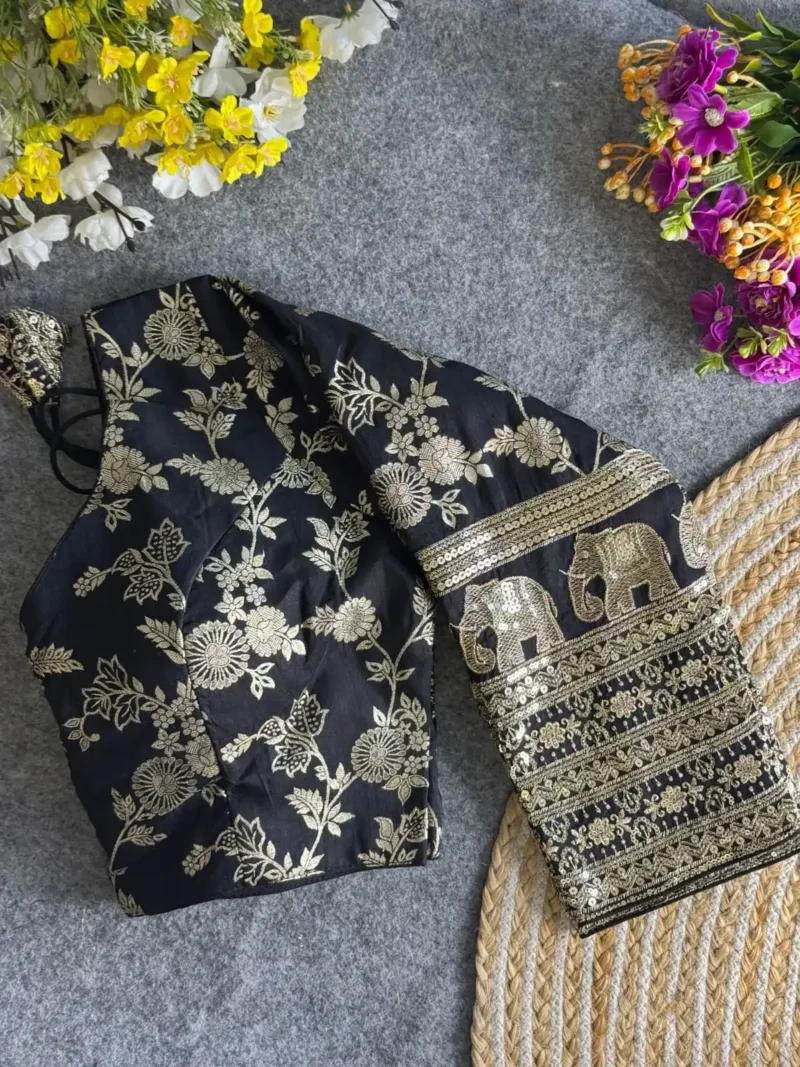 Heavy Pure Dola Silk Full Sleeves Elephant Design Blouse
