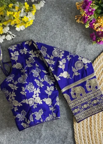 Heavy Pure Dola Silk Full Sleeves Elephant Design Blouse