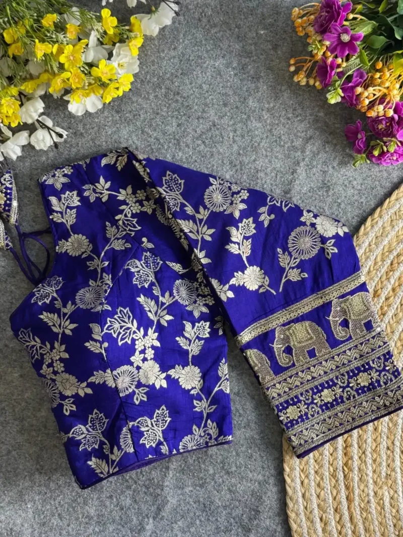 Heavy Pure Dola Silk Full Sleeves Elephant Design Blouse