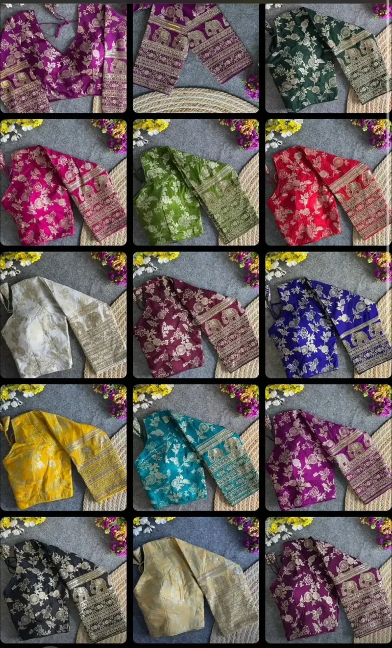 Heavy Pure Dola Silk Full Sleeves Elephant Design Blouse