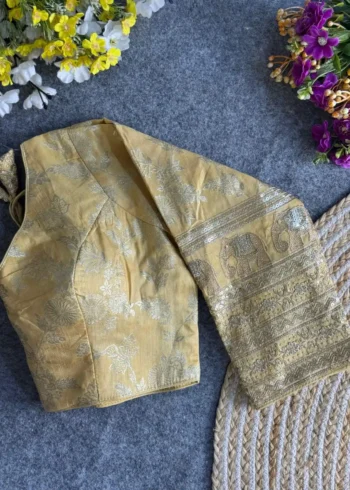 Heavy Pure Dola Silk Full Sleeves Elephant Design Blouse