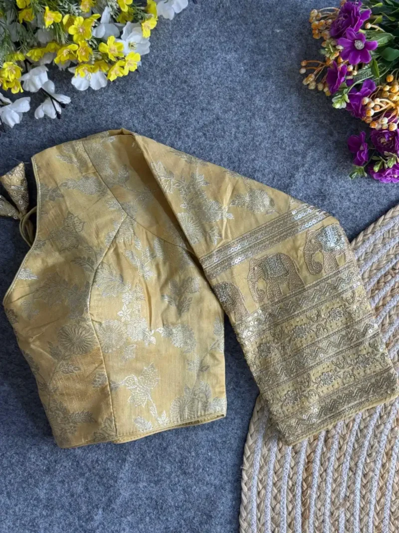 Heavy Pure Dola Silk Full Sleeves Elephant Design Blouse