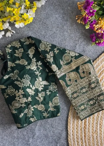 Heavy Pure Dola Silk Full Sleeves Elephant Design Blouse