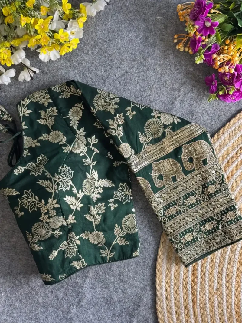Heavy Pure Dola Silk Full Sleeves Elephant Design Blouse