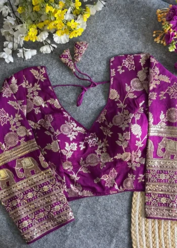 Heavy Pure Dola Silk Full Sleeves Elephant Design Blouse