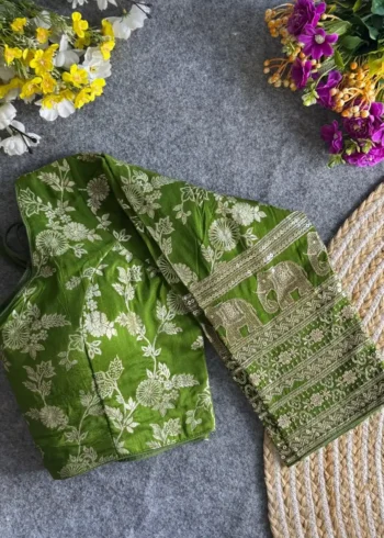 Heavy Pure Dola Silk Full Sleeves Elephant Design Blouse