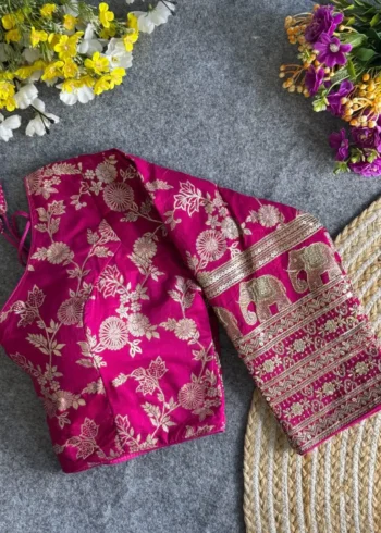 Heavy Pure Dola Silk Full Sleeves Elephant Design Blouse