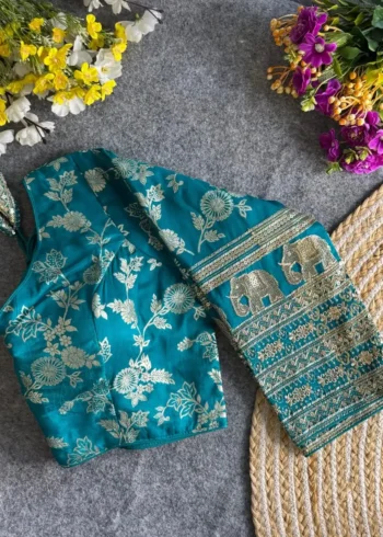 Heavy Pure Dola Silk Full Sleeves Elephant Design Blouse