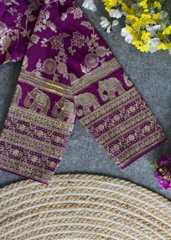Heavy Pure Dola Silk Full Sleeves Elephant Design Blouse
