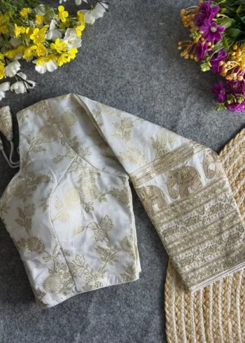 Heavy Pure Dola Silk Full Sleeves Elephant Design Blouse