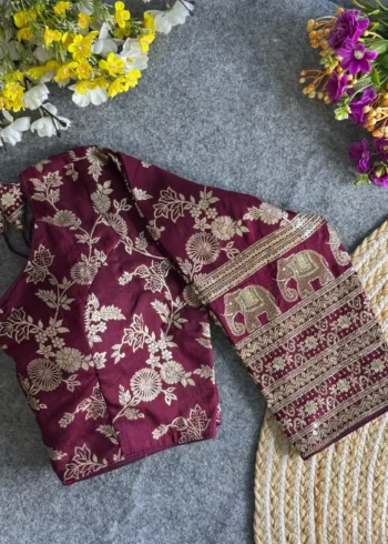 Heavy Pure Dola Silk Full Sleeves Elephant Design Blouse