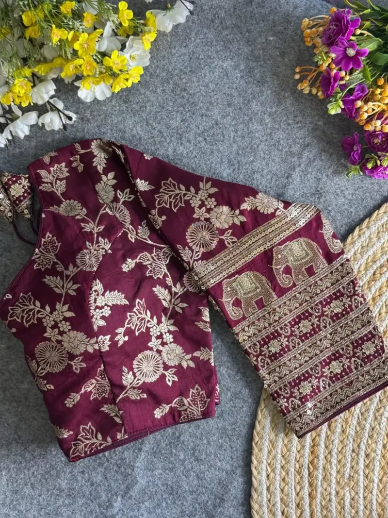 Heavy Pure Dola Silk Full Sleeves Elephant Design Blouse