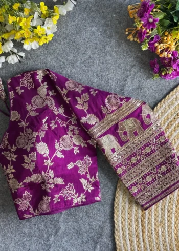 Heavy Pure Dola Silk Full Sleeves Elephant Design Blouse