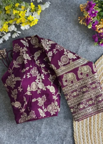 Heavy Pure Dola Silk Full Sleeves Elephant Design Blouse