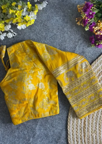 Heavy Pure Dola Silk Full Sleeves Elephant Design Blouse