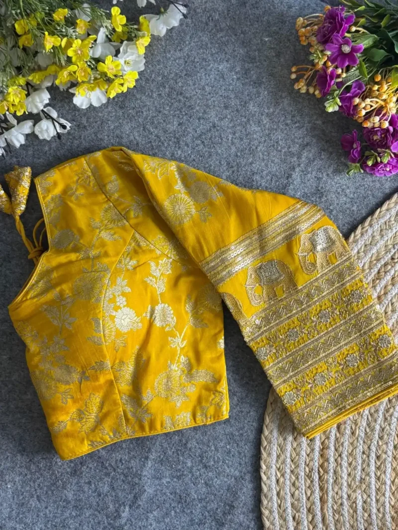 Heavy Pure Dola Silk Full Sleeves Elephant Design Blouse