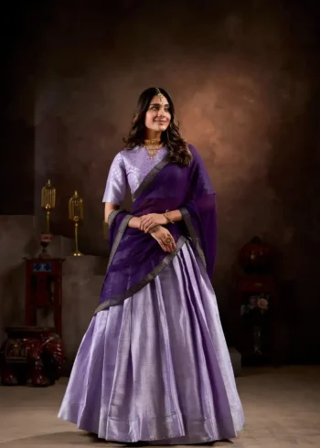 Jacquard Silk Weaving Work Half Saree South Indian Lehenga