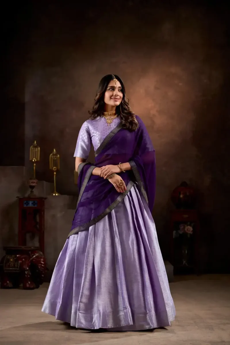 Jacquard Silk Weaving Work Half Saree South Indian Lehenga