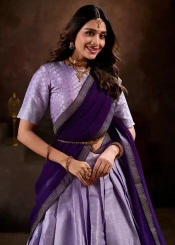 Jacquard Silk Weaving Work Half Saree South Indian Lehenga